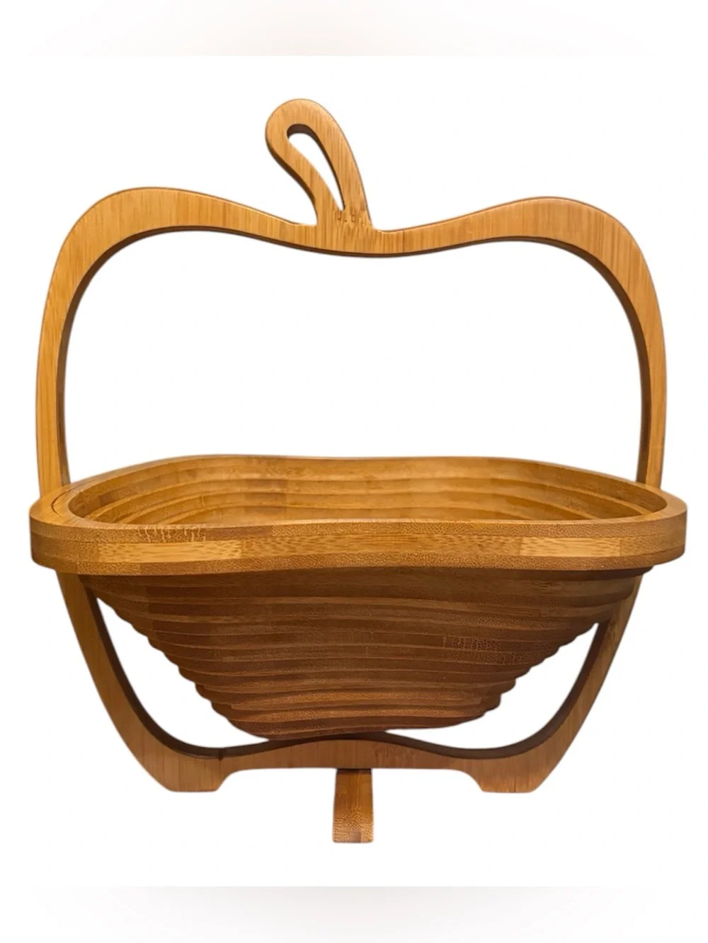 Wooden Apple-Shaped Fruit Basket - Natural Bamboo